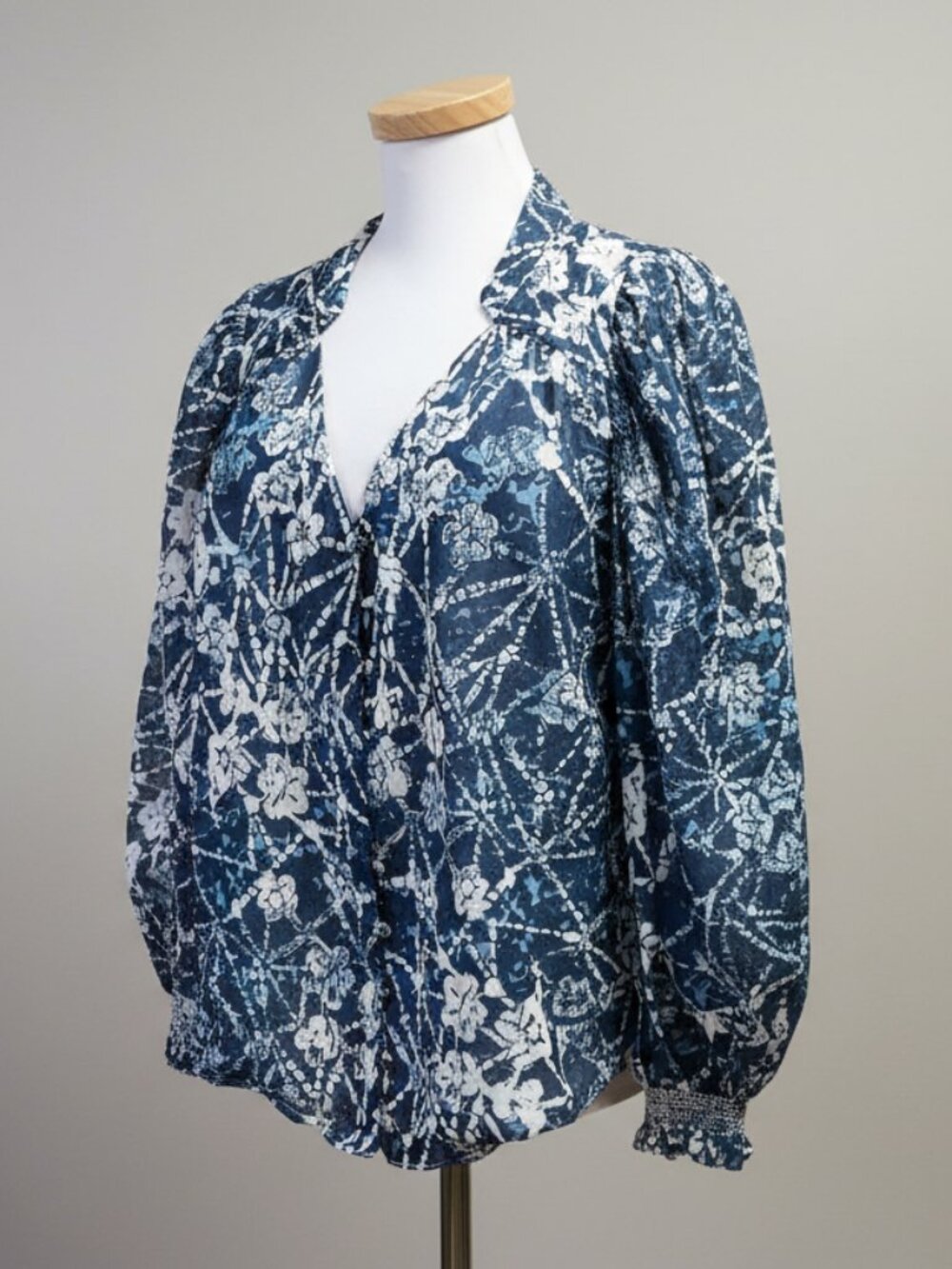 Marie Oliver blue batik blouse, size L